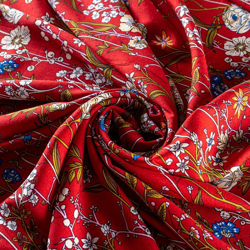 Штапель 069-01505 терракотово-красный принтованный